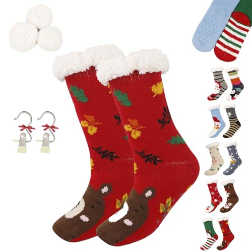 Cute Animal Ultra-Thick Slipper Home Socks, Women Non Slip Soft Cozy Christmas Fuzzy Slipper Socks for Indoor Floor (E) von Generic