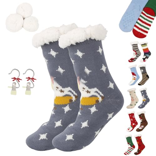 Cute Animal Ultra-Thick Slipper Home Socks, Women Non Slip Soft Cozy Christmas Fuzzy Slipper Socks for Indoor Floor (H) von Generic