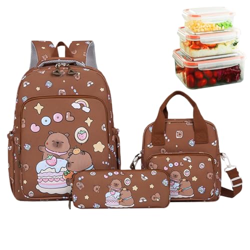 Cute Bookbag Set - Capybara Kids Backpack | Girls School Travel Backpack | Three in-1 Set with Lunch Bag & Pencil Pouch for Outdoor Trips, Lightweight & Comfortable Design von Generic