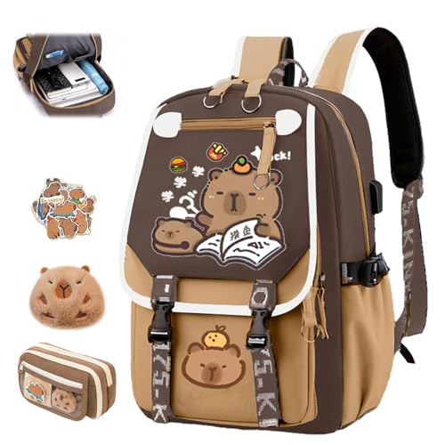 Cute Capybara School Bag, Kawaii Children's School Bag with Capybara Pencil Case, Large Capacity Waterproof Cute Capybara School Backpack, Preppy School Bag for Kids (C) von Generic