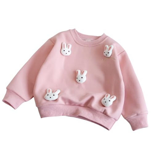 Cute Sweatshirt Babymädchen mit 3D Hase Pullover Kinder Kawaii Sweatjacke ohne Kapuze Hoodie Langarm Pulli Rundhals Lässig Oberteile Baumwolle Kleidung (Pink, 3-4 Years) von Generic