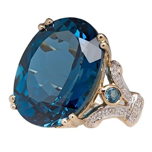 Cuteshop Modeschmuck, 18 Karat vergoldet, Pfauenblautopas, ovaler Diamant, Zirkonia, Edelsteinring, Aquamarin-Edelstein, Hochzeitsring für Damen (6) von Generic