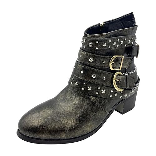 D Schuhe Damen Stiefel Mädchen Kurz Bootie Cowboy Motorrad Lederschuhe Stiefeletten Anglerhose Mit Größe 44 (Green, 40) von Generic