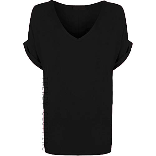 Damen-T-Shirt, lockere Passform, V-Ausschnitt, kurzärmelig, Top, 36-56 Gr. 50/52, schwarz von Generic