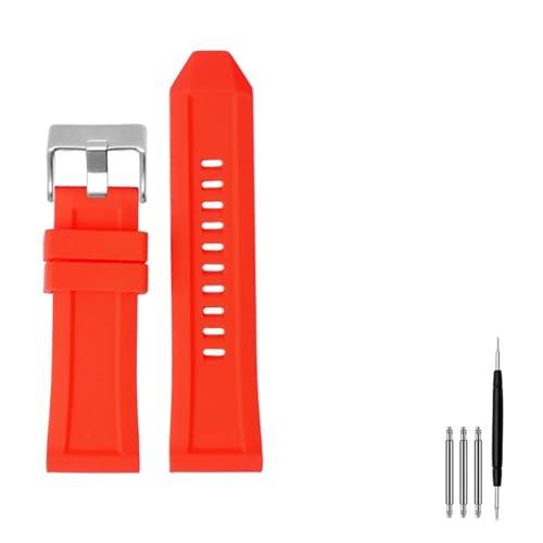 DSHDFJ Hochwertiger Silikon-Gummi-Uhr-Band-Band, geeignet mit Diesel DZ4318 / 4323/4283/7315/4427 Männer wasserdicht weicher großer Riemen 24mm26mm(Red silver clasp,26mm) von Generic