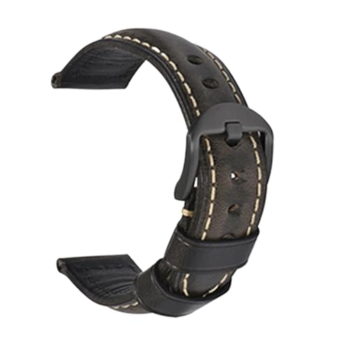 DSHDFJ Mode ölwachs echtes Leder uhrband 19mm 20mm 21mm 22mm 23mm 24mm Uhr windgurte Armbands gürtel braun blau schwarz(Oil Wax Grey Brown-B,24mm) von Generic