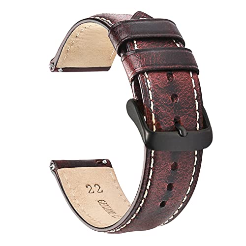DSHDFJ Ölgegerbtes Leder 22mm 20mm 18mm Uhrenband Schnellspanner Uhr Bandband Braun Kompatibel mit Männern Frauen Kompatibel mit Fossil(Wine red-B,18mm) von Generic