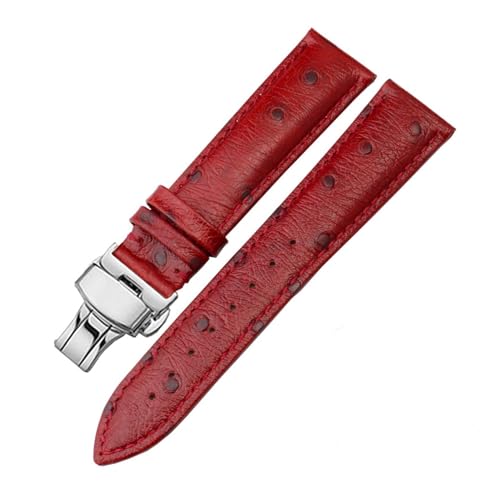 DSHDFJ Straußmuster Echtes Lederband 12 13 14 15 16 17 18 19 20 21 22 24mm rotes grünes Armband kompatibel mit Tissot DW. Mido Ck Watch-Kette(Silver white,20mm) von Generic