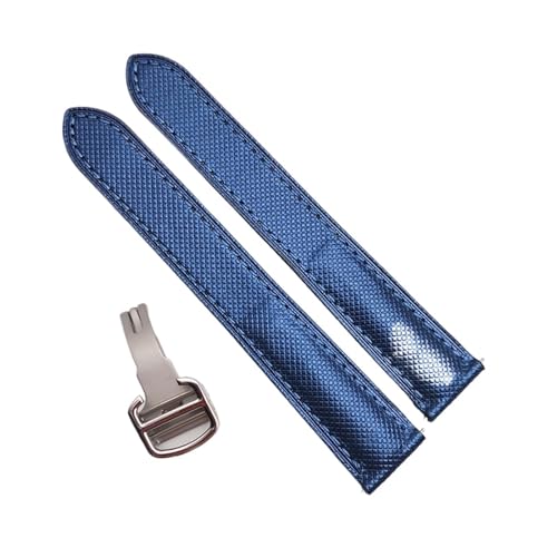 DSHDFJ Uhrenarmband kompatibel mit Herren Damen Armbanduhr mit Faltschließe, Zubehör, weiches Uhrenarmband aus echtem Leder, Gürtel(Blue silver,25mm) von Generic