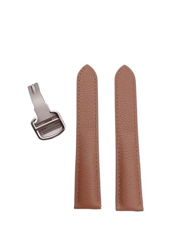 DSHDFJ Uhrenarmband kompatibel mit Herren Damen Armbanduhr mit Faltschließe, Zubehör, weiches Uhrenarmband aus echtem Leder, Gürtel(Brown silver,20mm) von Generic