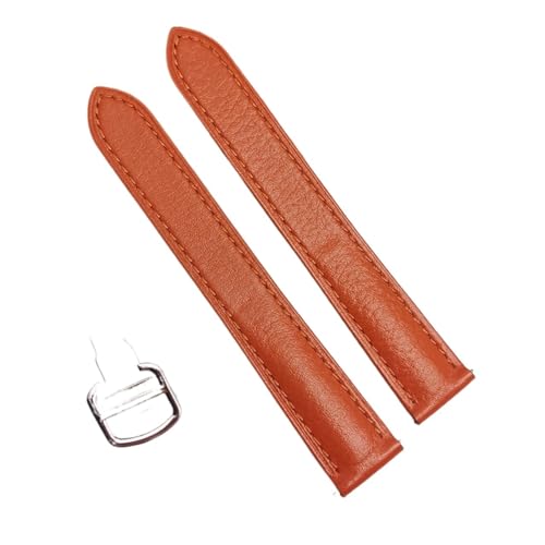 DSHDFJ Uhrenarmband kompatibel mit Herren Damen Armbanduhr mit Faltschließe, Zubehör, weiches Uhrenarmband aus echtem Leder, Gürtel(Orange silver,24mm) von Generic