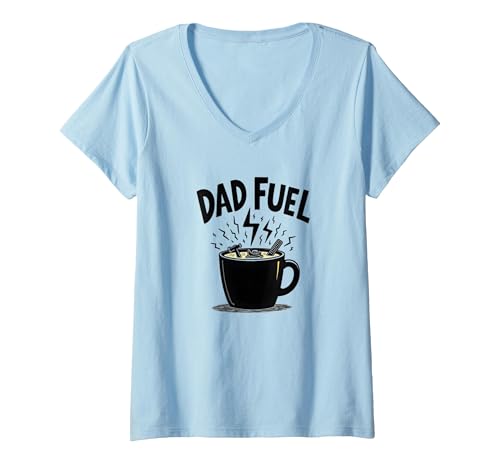 Dad Fuel: Kaffeebecher mit Werkzeug für handliche Väter T-Shirt mit V-Ausschnitt, Damen, Himmelblau, XXL von Generic