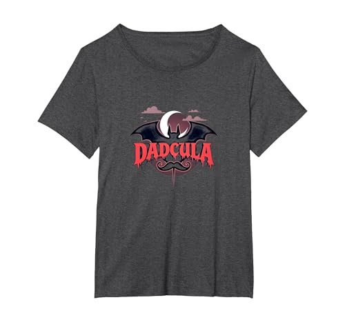 Dadcula: Spooky Dad Halloween Vampir Fledermaus Schnurrbart T-Shirt, Damen Große Größen, Anthrazit Meliert, 6X von Generic