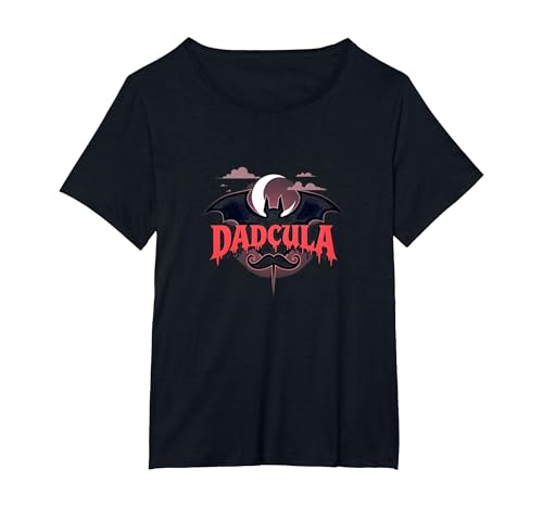 Dadcula: Spooky Dad Halloween Vampir Fledermaus Schnurrbart T-Shirt, Damen Große Größen, Schwarz, 1X von Generic