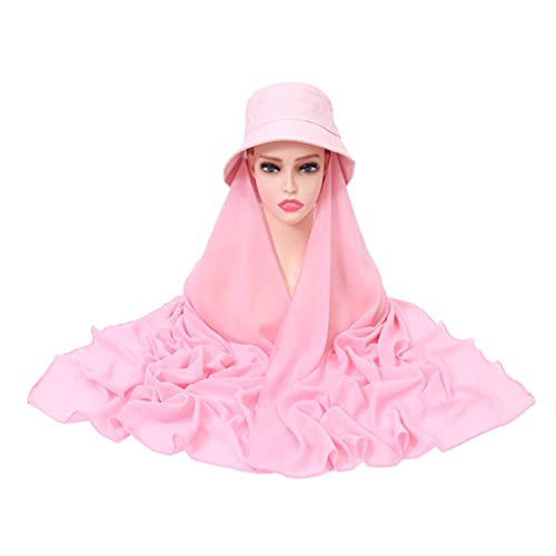 Damen, lässig, einfarbig, Fischermütze, langer Schal, Perlen-Chiffon-Schal, muslimisches Kopftuch, Stirnbänder für Damenhaar (8 Rosa, Einheitsgröße) von Generic