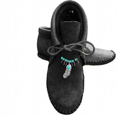 Damen-, lässig, warm, zum Schnüren, kurze Stiefeletten, flache Lederschuhe Sommer Keilabsatz Schuhe Damen (Black, 40) von Generic