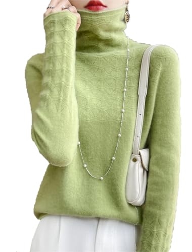 Damen 100% Merinowolle Stricken Rollkragenpullover Einfarbig Strickpullover Kaschmir Pullover, Light Gn, XX-Large von Generic