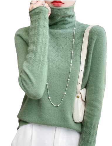 Damen 100% Merinowolle Stricken Rollkragenpullover Einfarbig Strickpullover Kaschmir Pullover, türkis, XX-Large von Generic