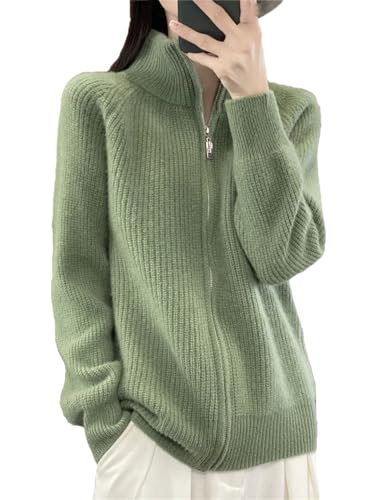 Damen 100% Merinowolle Strickpullover Rollkragen Reißverschluss Cardigan Herbst/Winter Casual Lose Top Verdickung Kaschmir Jacke, a, L von Generic