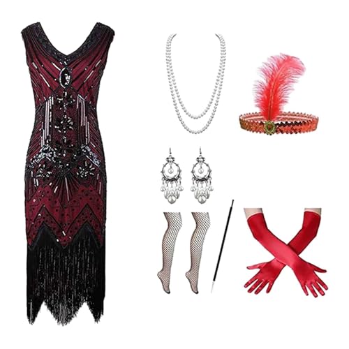 Damen 1920 Vintage-Perlen Sequin Feuerwerk mit Fransen Flapper-Kleid Flapper Kleider voller Pailletten V-Ausschnitt von Generic