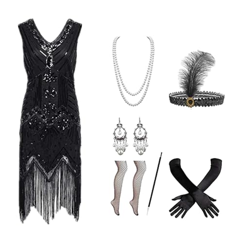 Damen 1920 Vintage-Perlen Sequin Feuerwerk mit Fransen Flapper-Kleid Flapper Kleider voller Pailletten V-Ausschnitt Damen 1920 Vintage-Perlen Sequin Feuerwerk mit Fransen Flapper-Kleid Flapper Kleider voller Pailletten V-Ausschnitt von Generic