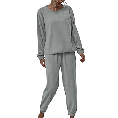 Damen 2 Stück Verdickte Warme Flanell Lange Pyjama Set Plüsch Herbst Winter Nachtwäsche Fleece Zweiteilige Nachtwäsche Flanell Pyjama Juniors, 1-GY2, 46 von Generic