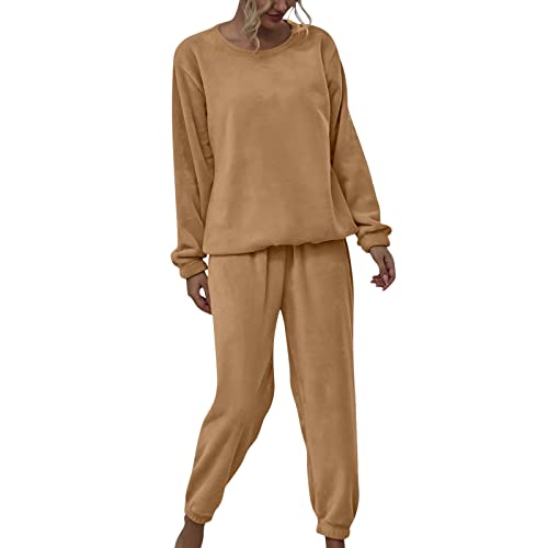 Damen 2 Stück Verdickte Warme Flanell Lange Pyjama Set Plüsch Herbst Winter Nachtwäsche Fleece Zweiteilige Nachtwäsche Flanell Pyjama Juniors, 1-a, 38 von Generic