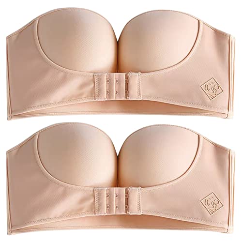 Damen 2PCS einfarbig trägerlos rutschfeste Anpassung randloser Kleid-BH F-Cup Bikini Oberteil Mädchen von Generic