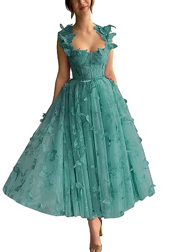 Damen 3D Schmetterling Bestickte Abschlussballkleider Spitze Applikation Tüll Heimkehr Kleid Schatz Eine Linie Formale Abendparty Kleider von Generic