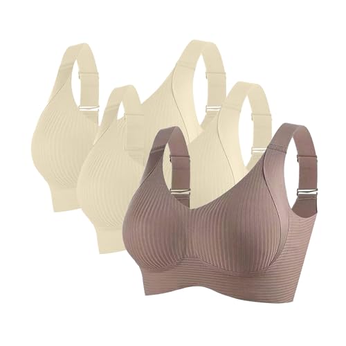 Damen 3er Set BH ohne Bügel Push up BHS V-Ausschnitt Bügelloser BHS Sport Gerippt Klassische Bustier Seamless Bra Bequem Bralette weich Schlaf-BH Atmungsaktiv T Shirt Sport Unterwäsche von Generic