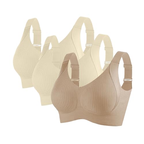 Damen 3er Set BH ohne Bügel Push up BHS V-Ausschnitt Bügelloser BHS Sport Gerippt Klassische Bustier Seamless Bra Bequem Bralette weich Schlaf-BH Atmungsaktiv T Shirt Sport Unterwäsche von Generic