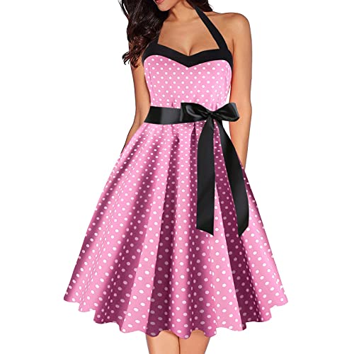 Damen 50er Jahre Kleid Vintage Cocktailkleid Neckholder 1950er Rockabilly Petticoat Kleid Freizeitkleid von Generic