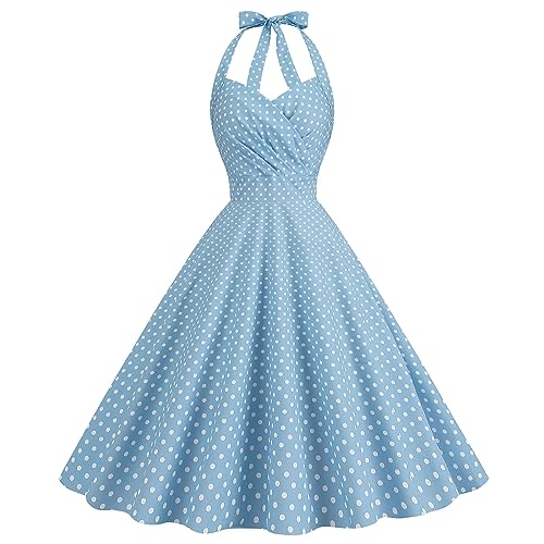 Generic Damen 50er Jahre Cocktailkleid Vintage Neckholder 1950er Rockabilly Petticoat Kleid Freizeitkleid von Generic