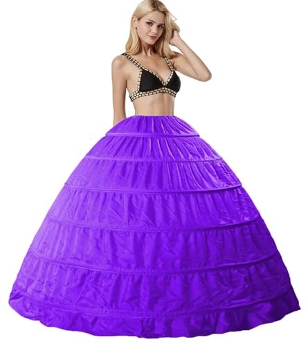 Damen 6 Reifrock Brautkleid Lang Petticoat A-Linie Unterrock Rockabilly Barock Kleid Unterröcke Krinoline 6 Ringe mit Rüschen fur Hochzeit Karneval Halloween Ball Prom(Violett) von Generic