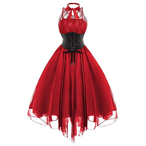 Damen Ärmellos Gothic Spitzenkleid 80er Jahre Fasching Korsett Halfter Spitze Swing Cocktail Damen Gothic Kleidung von Generic