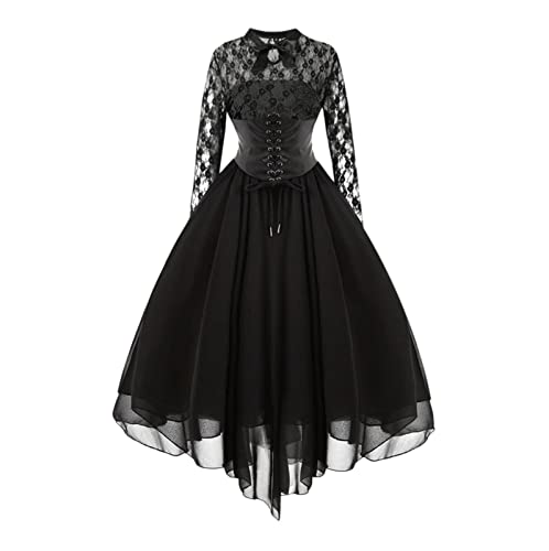 Damen Ärmellos Gothic Spitzenkleid 80er Jahre Fasching Korsett Halfter Spitze Swing Cocktail Damen Gothic Kleidung von Generic