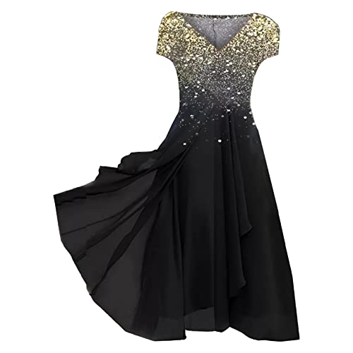 Damen Abendkleid Lang -Kleid Elegant Sommerkleid Leicht Partykleid V-Ausschnitt Cocktailkleider Chiffon Midikleid Kurzarm Brautjungfernkleider Hochzeit Festliche Kleider für Frauen von Generic