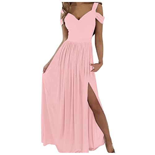 Damen Abendkleid Lang mit Schlitz - Schulterfreies Kleid Damen Sexy -Langes Kleider Elegant Off Shoulder High Waist Festlich Partykleid Maxikleid Abendkleider Cocktailkleid Brautjungfer Ballkleider von Generic