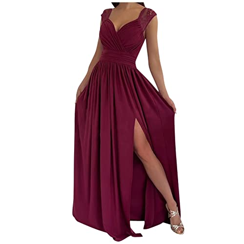 Damen Abendkleider Elegant Ärmellos V-Ausschnitt Seitenschlitz A-Linie Kleider Einfarbig Hohe Taille Abendkleid Lang Swing Ballkleid Sexy Partykleid Schöne Festlich Kleid Brautjunfernkleid von Generic