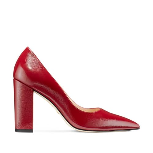 Damen Absatz mit klobigem Blockabsatz Leder Spitzer Zehenbereich Modische Party-High Heels Bequeme Slip-On-Pumps mit Blockabsatz für Hochzeiten Büros und Abendveranstaltungen,Rot,39 EU von Generic