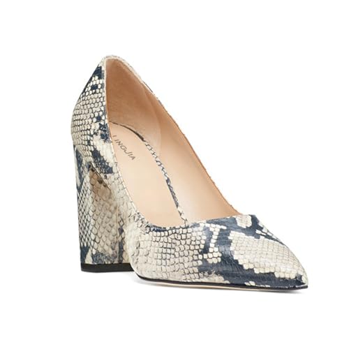 Damen Absatz mit klobigem Blockabsatz Leder Spitzer Zehenbereich Modische Party-High Heels Bequeme Slip-On-Pumps mit Blockabsatz für Hochzeiten Büros und Abendveranstaltungen,Snake Pattern,38 EU von Generic