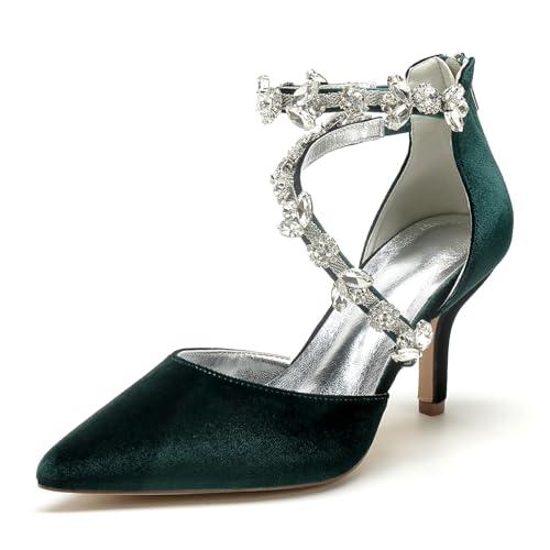 Damen Abschlussball Stiletto Schuhe Bridal Hochzeit Pumps 8Cm Pointed Toe Party Dress Heeled,Dark Green,38 EU von Generic
