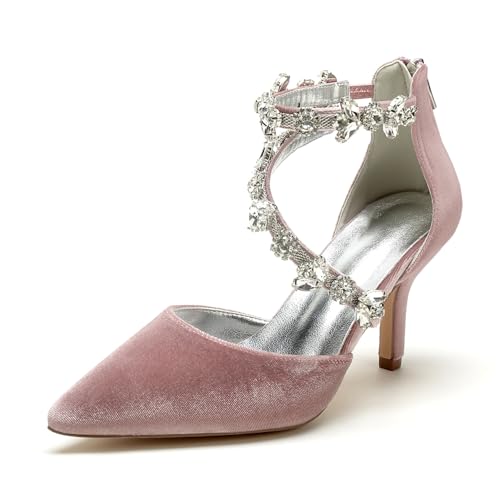 Damen Abschlussball Stiletto Schuhe Bridal Hochzeit Pumps 8Cm Pointed Toe Party Dress Heeled,Rosa,40 EU von Generic