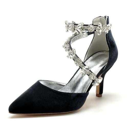 Damen Abschlussball Stiletto Schuhe Bridal Hochzeit Pumps 8Cm Pointed Toe Party Dress Heeled,Schwarz,35 EU von Generic