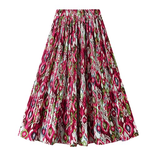 Damen Amber Rock Knielang Glockenrock mit Stickereien - kurzer Sommerrock mit Jerseybund - unifarbener Minirock (Red, One Size) von Generic