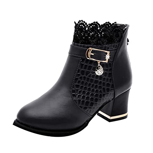 Damen Ankle Boots - Elegante Winterlederschuhe für Frauen mit spitzem Design optimalem (Black, 39) von Generic