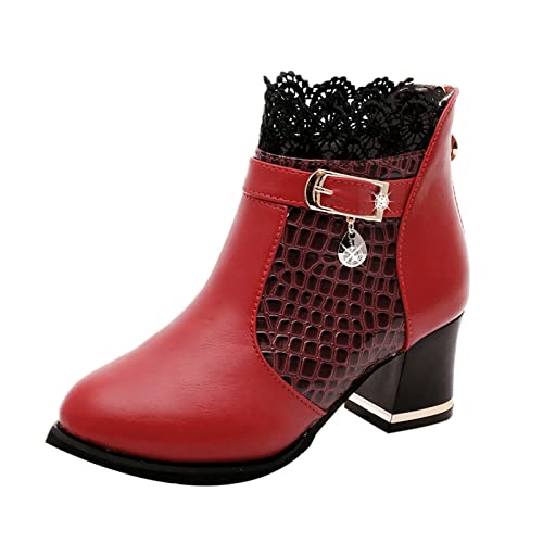 Damen Ankle Boots - Elegante Winterlederschuhe für Frauen mit spitzem Design optimalem (Red, 36) von Generic