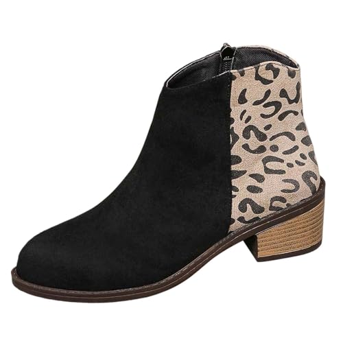 Damen Ankle Boots Leopard Winter Schuhe mit seitlichem Reißverschluss für den europäischen amerikanischen (Black, 38) von Generic