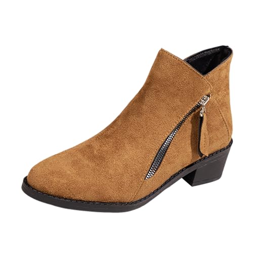 Damen Ankle Boots Retro-Leopardenmuster spitzer Reißverschluss Dicker Absatz Stiefeletten für eleganten (Brown, 41) von Generic