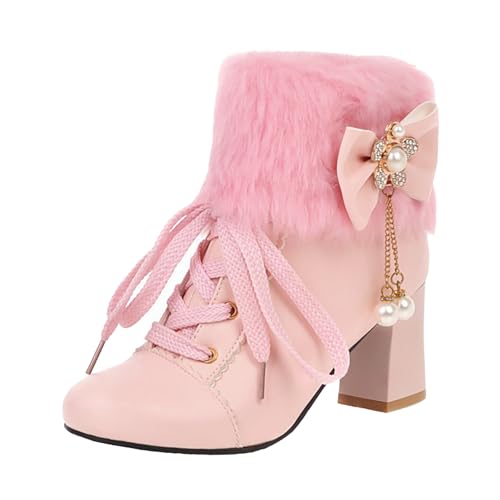 Damen Ankle Boots Winter Kurze Stiefel mit Spitzem Design Dekorativem Bogen (40) von Generic